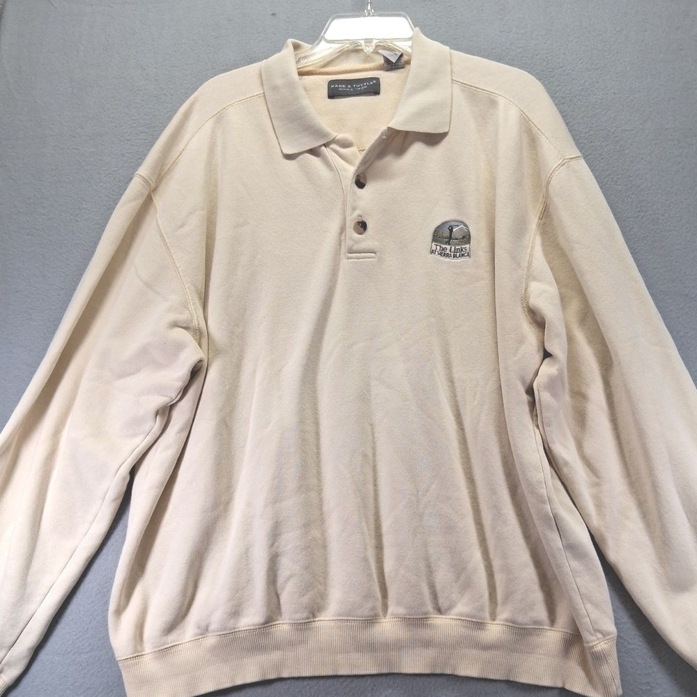Page & Tuttle Mens Cream The Links at Sierra Blanca Golf Polo Sweatshirt Large